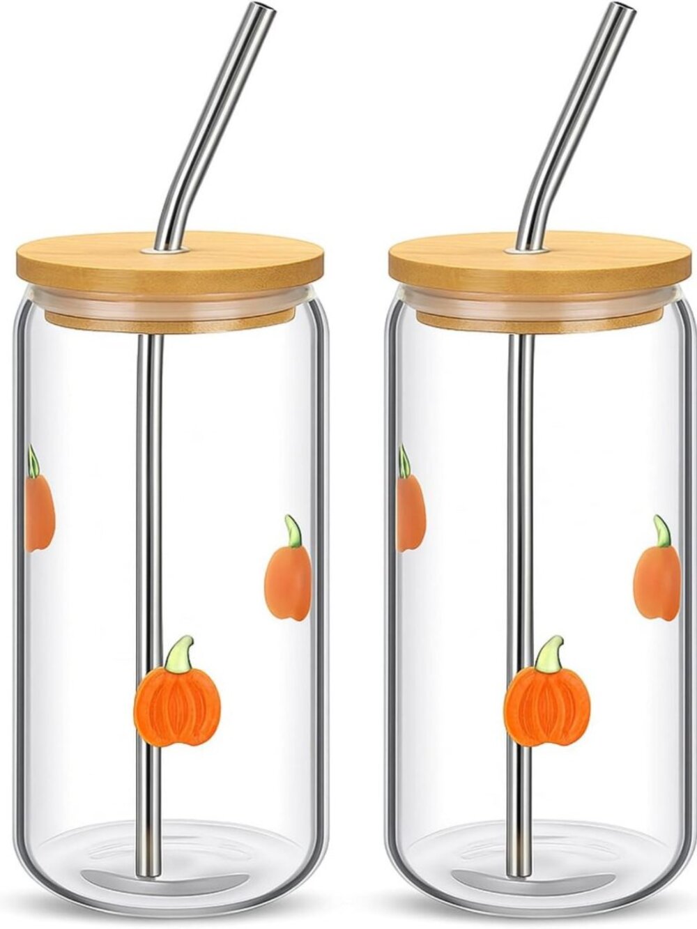 Halloween Pumpkin Juice Glass Tumblers - Set of 2, 18 oz Decorative Drinkware